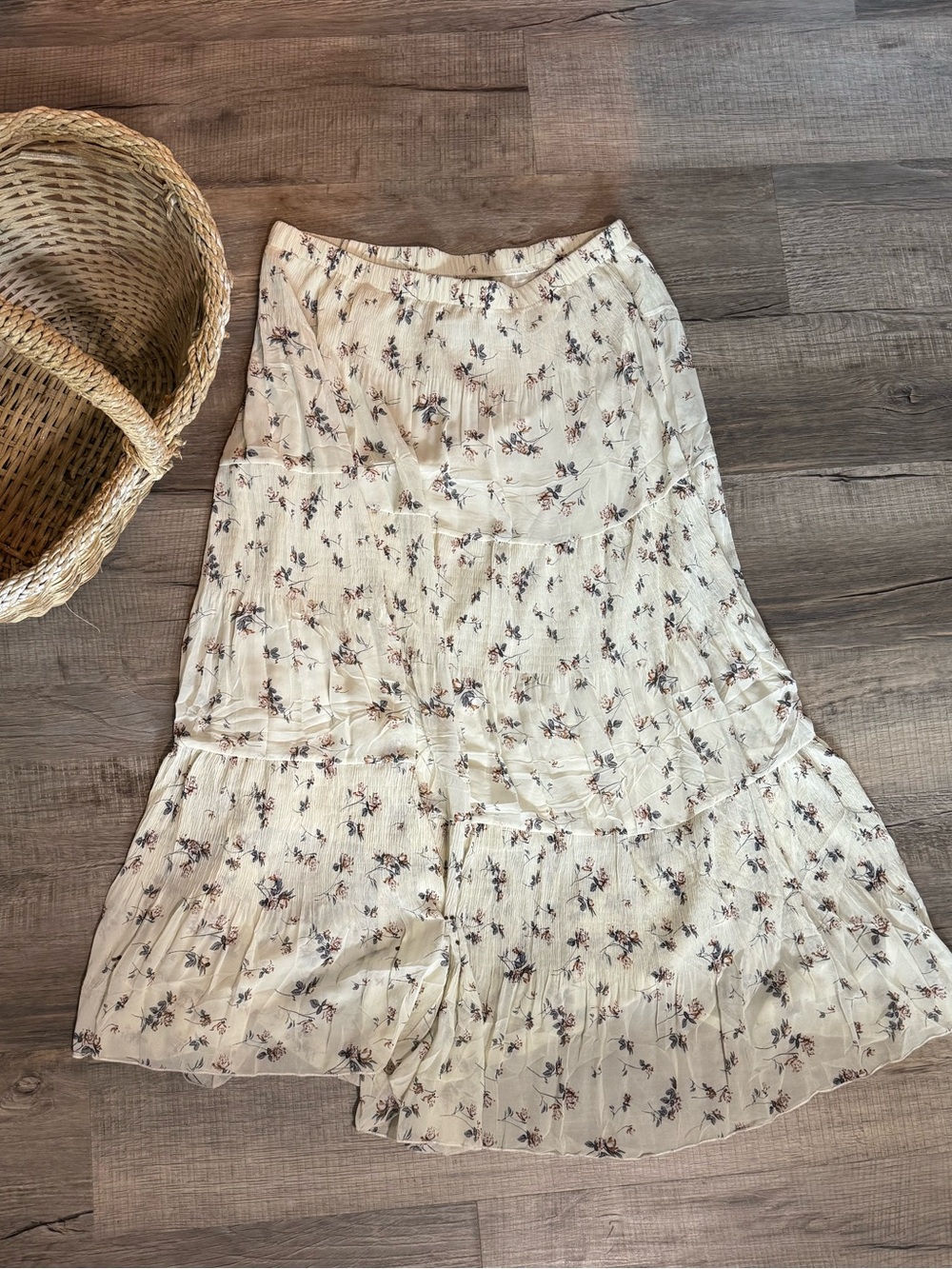 Light Cream Floral Tiered flowy Skirt